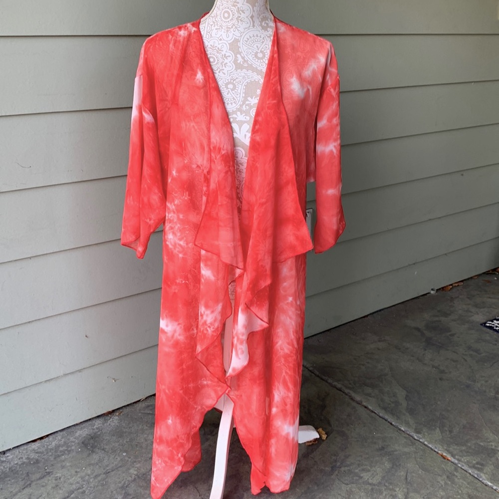 Coral Tie-dye Kimono, Bathing Suit Cover